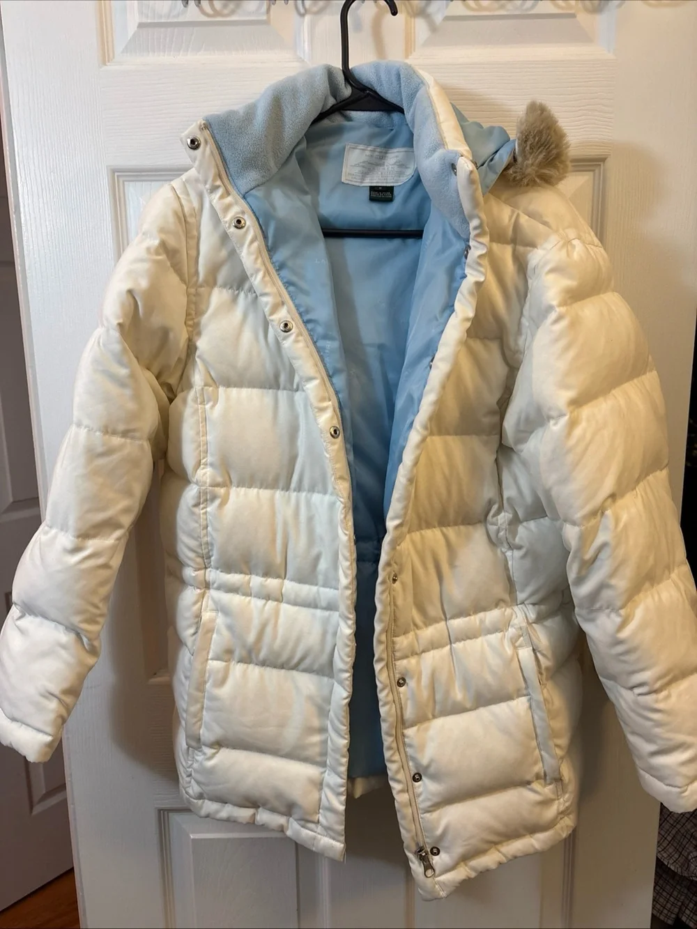 Ralph Lauren Ivory Puffer Jacket with Light Blue Lining